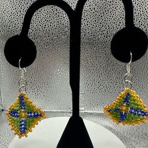 Vibrant Beaded Earrings - Yellow, Blue, and Green